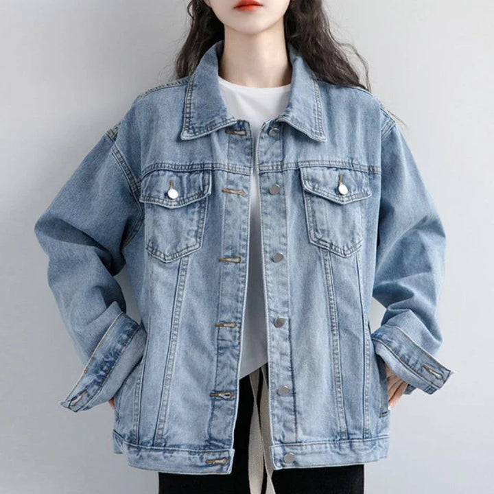 Vintage Women Jacket 2024 Autumn Winter Oversize Denim Jackets Washed Blue Jeans Coat Turn-Down Collar Outwear Bomber Jacket