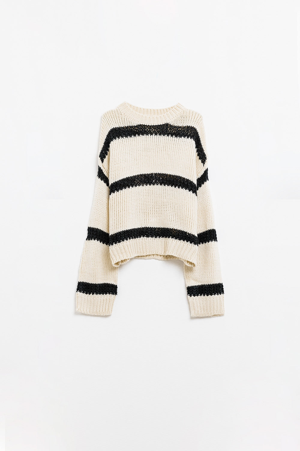 Relaxed Beige Jumper With Black Stripes